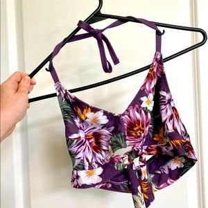 Kona Sol Swim Top | Size S | Flower print w/ purple background | Tie top